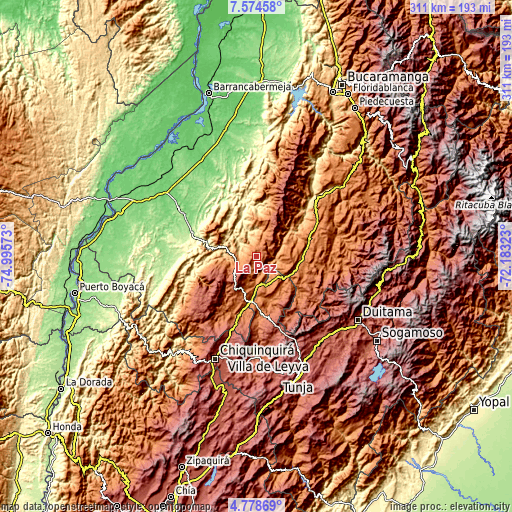 Topographic map of La Paz