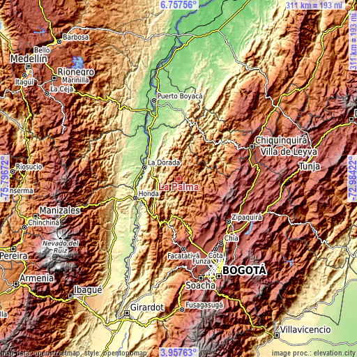 Topographic map of La Palma