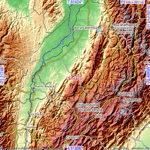 Topographic map of Landázuri