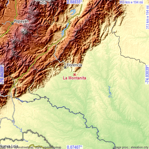 Topographic map of La Montañita