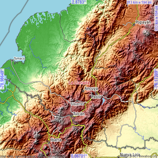 Topographic map of La Llanada