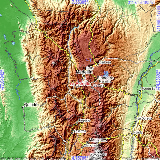 Topographic map of La Estrella