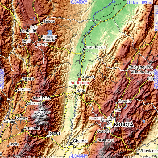 Topographic map of La Dorada