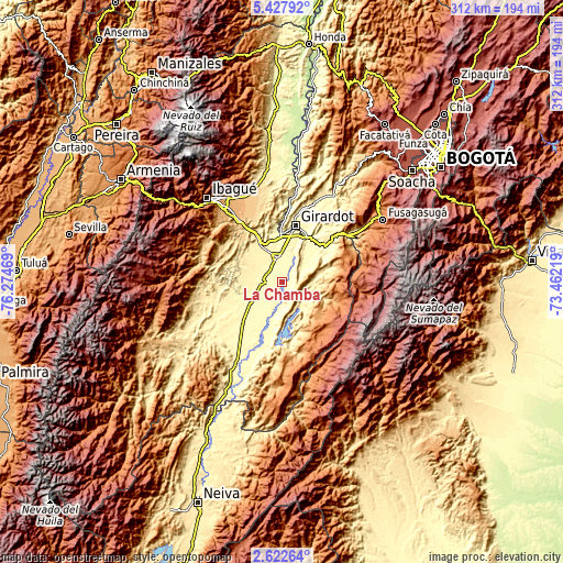 Topographic map of La Chamba