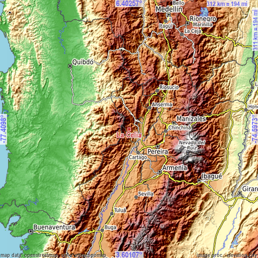Topographic map of La Celia