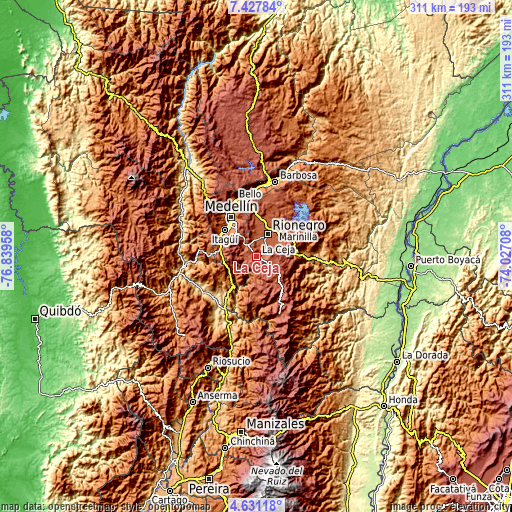 Topographic map of La Ceja