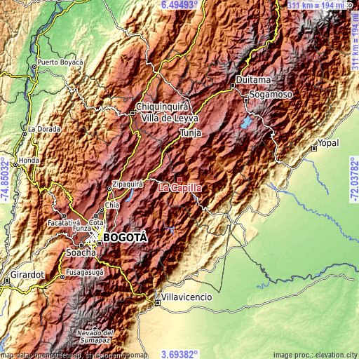 Topographic map of La Capilla