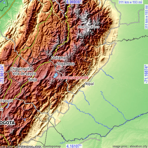 Topographic map of Labranzagrande