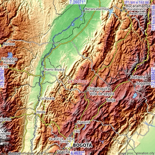 Topographic map of La Belleza