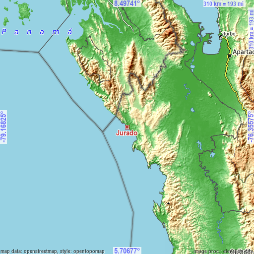 Topographic map of Juradó