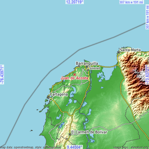 Topographic map of Juan de Acosta