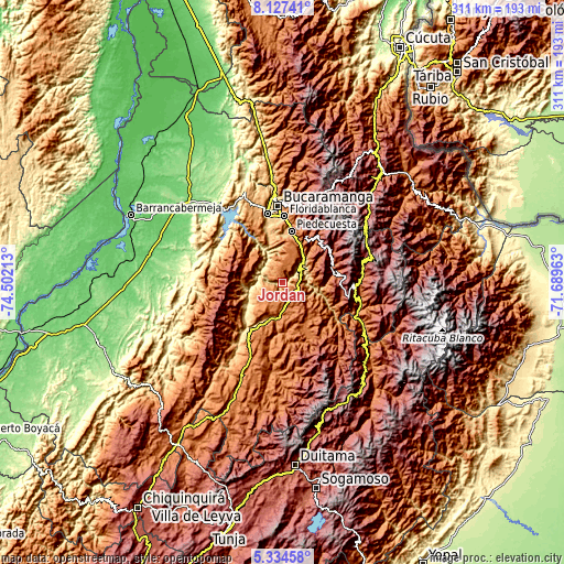 Topographic map of Jordán