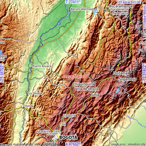 Topographic map of Jesús María