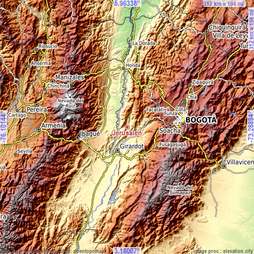 Topographic map of Jerusalén