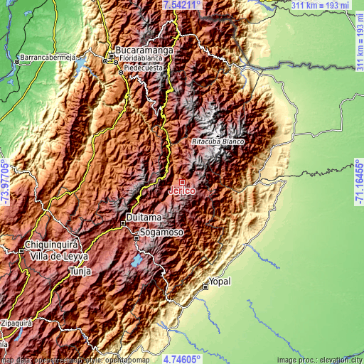 Topographic map of Jericó