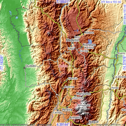 Topographic map of Jericó