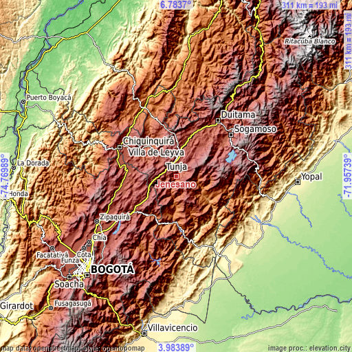 Topographic map of Jenesano