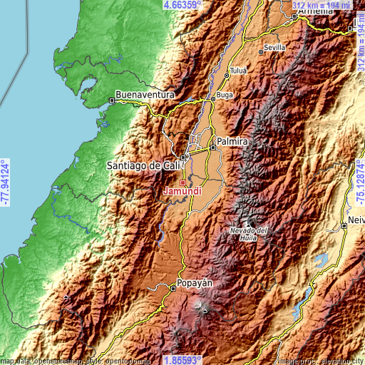 Topographic map of Jamundí