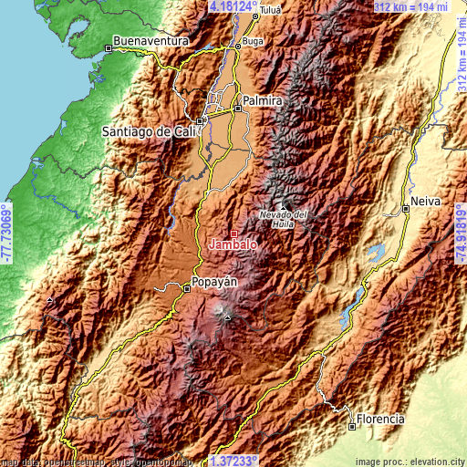 Topographic map of Jambaló