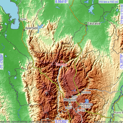 Topographic map of Ituango