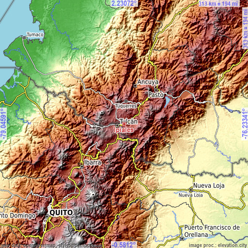 Topographic map of Ipiales
