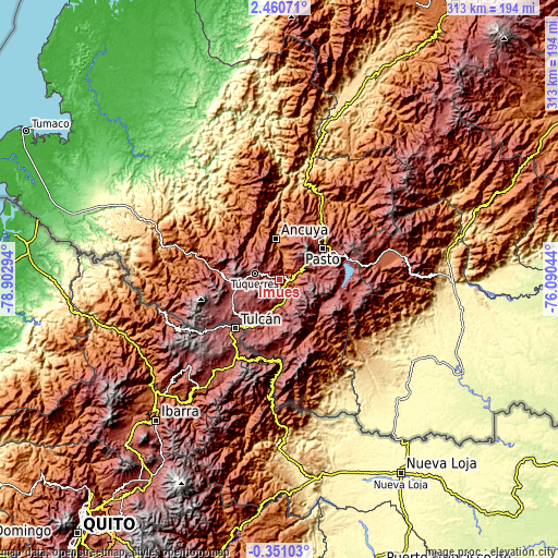 Topographic map of Imués