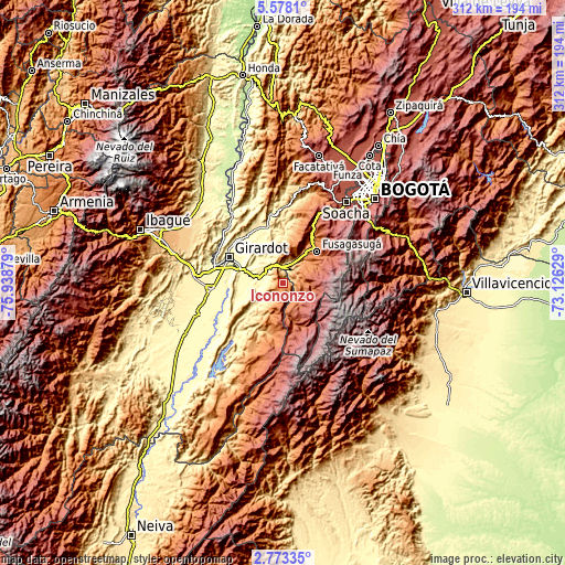 Topographic map of Icononzo