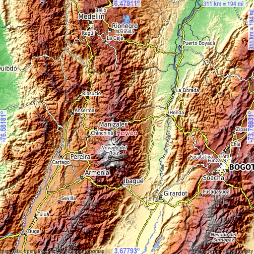 Topographic map of Herveo