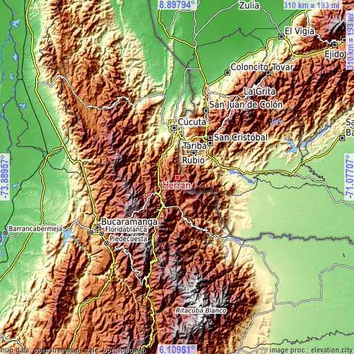 Topographic map of Herrán