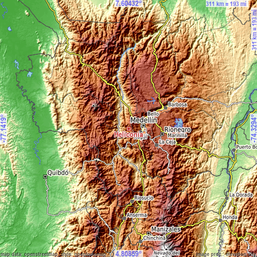 Topographic map of Heliconia