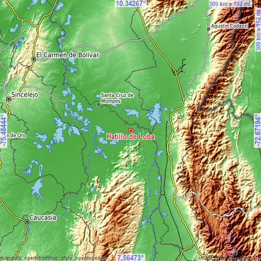 Topographic map of Hatillo de Loba