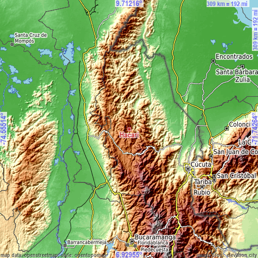 Topographic map of Hacarí