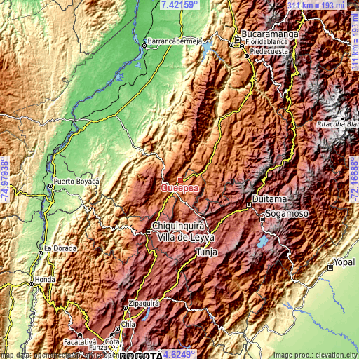 Topographic map of Güepsa