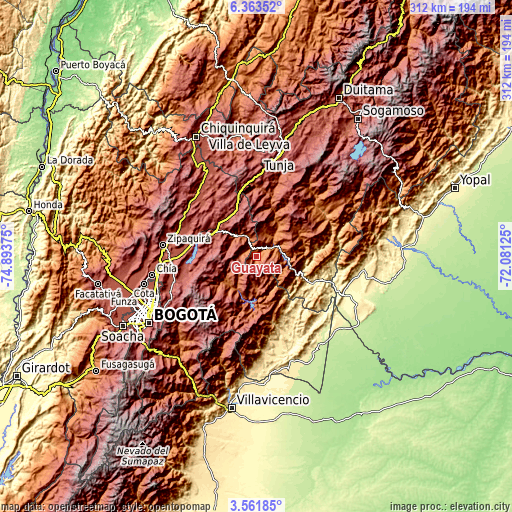 Topographic map of Guayatá