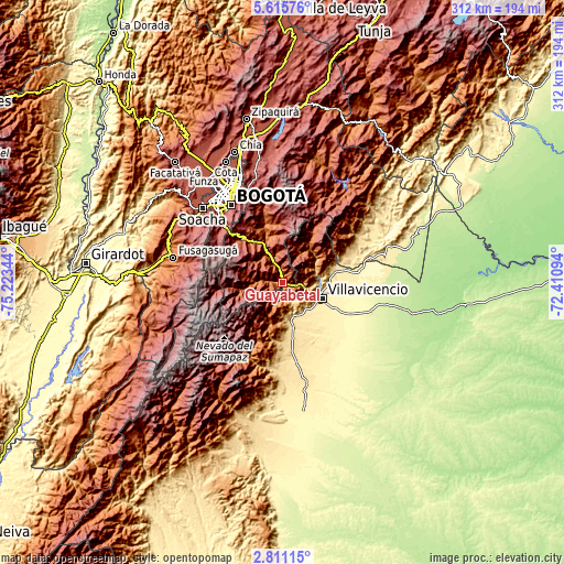 Topographic map of Guayabetal