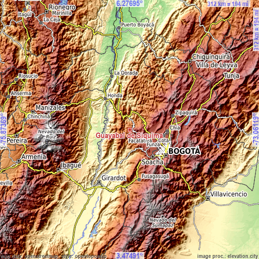 Topographic map of Guayabal de Síquima