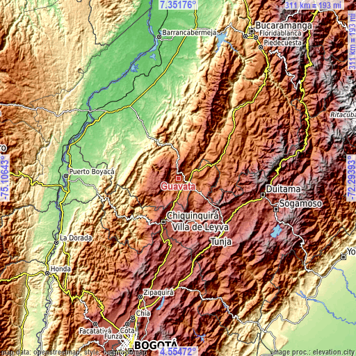 Topographic map of Guavatá