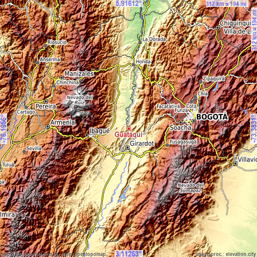 Topographic map of Guataquí