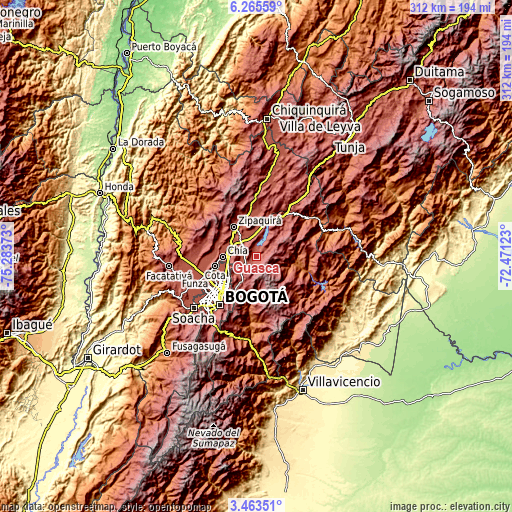 Topographic map of Guasca
