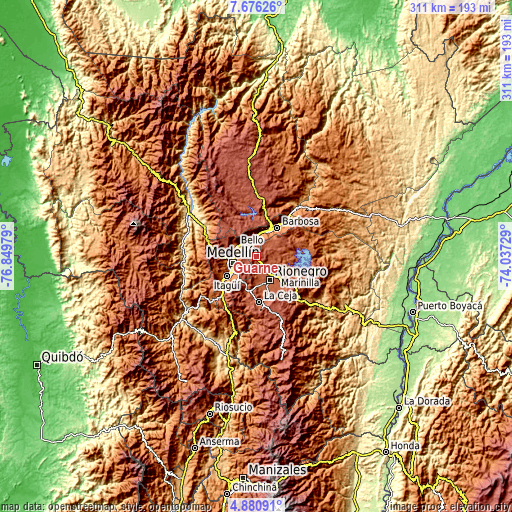 Topographic map of Guarne