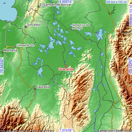 Topographic map of Guaranda