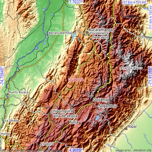 Topographic map of Guapotá