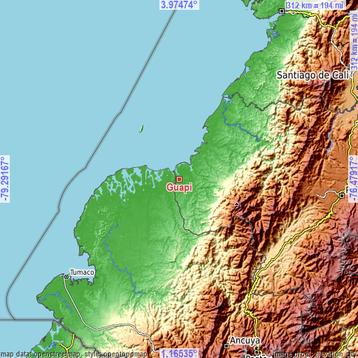 Topographic map of Guapí