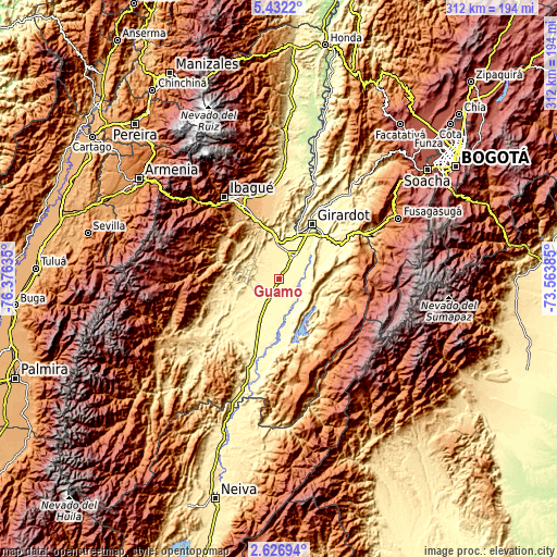 Topographic map of Guamo
