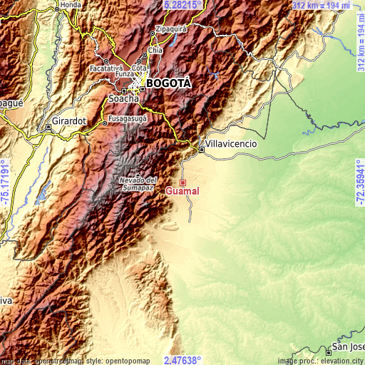 Topographic map of Guamal