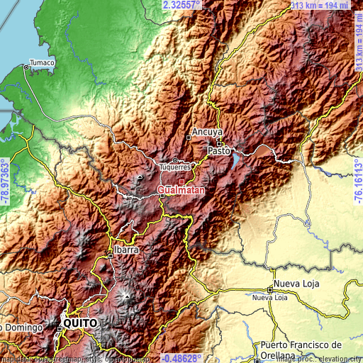 Topographic map of Gualmatán