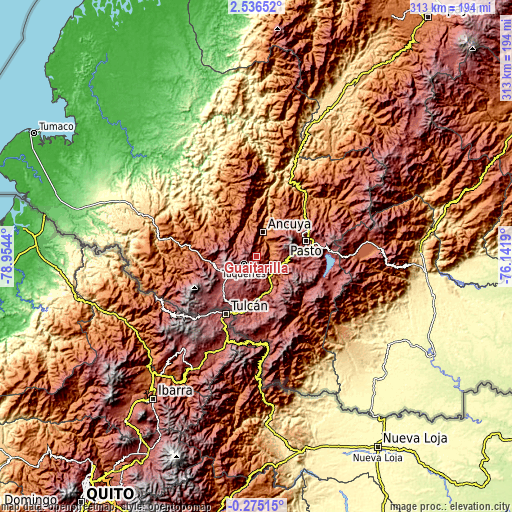 Topographic map of Guaitarilla