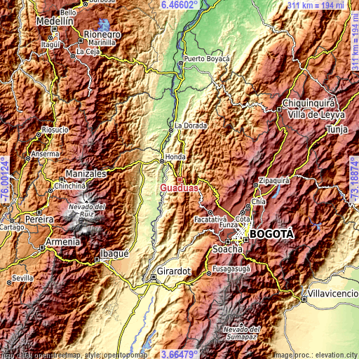 Topographic map of Guaduas