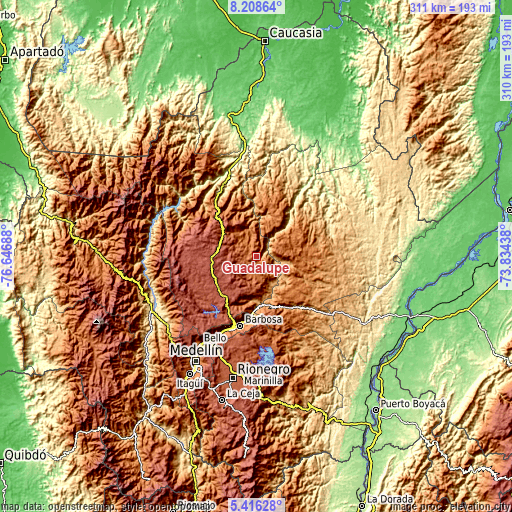 Topographic map of Guadalupe