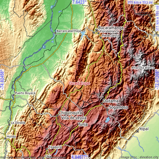 Topographic map of Guadalupe